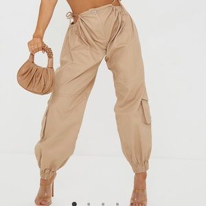 Pretty Little Thing Stone Woven Cut Out Joggers